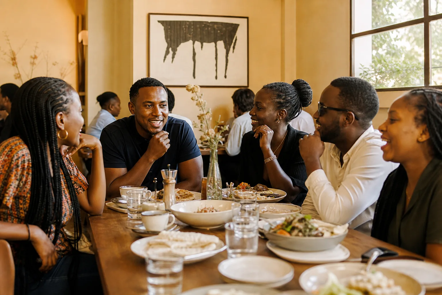 Guests at a long table